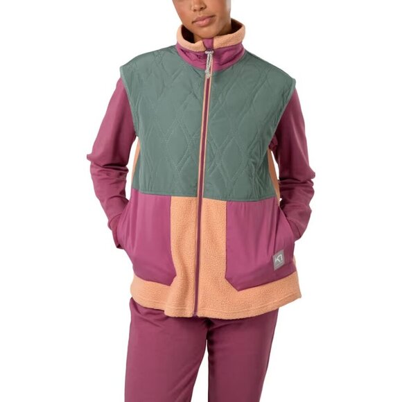 Kari Traa Rothe Quilted Vest Fleece Full Zip Warm Cozy Color Block - Picture 1 of 15